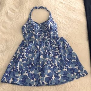 Sea Waves Blue Floral Halter Swimsuit & Skirt Set